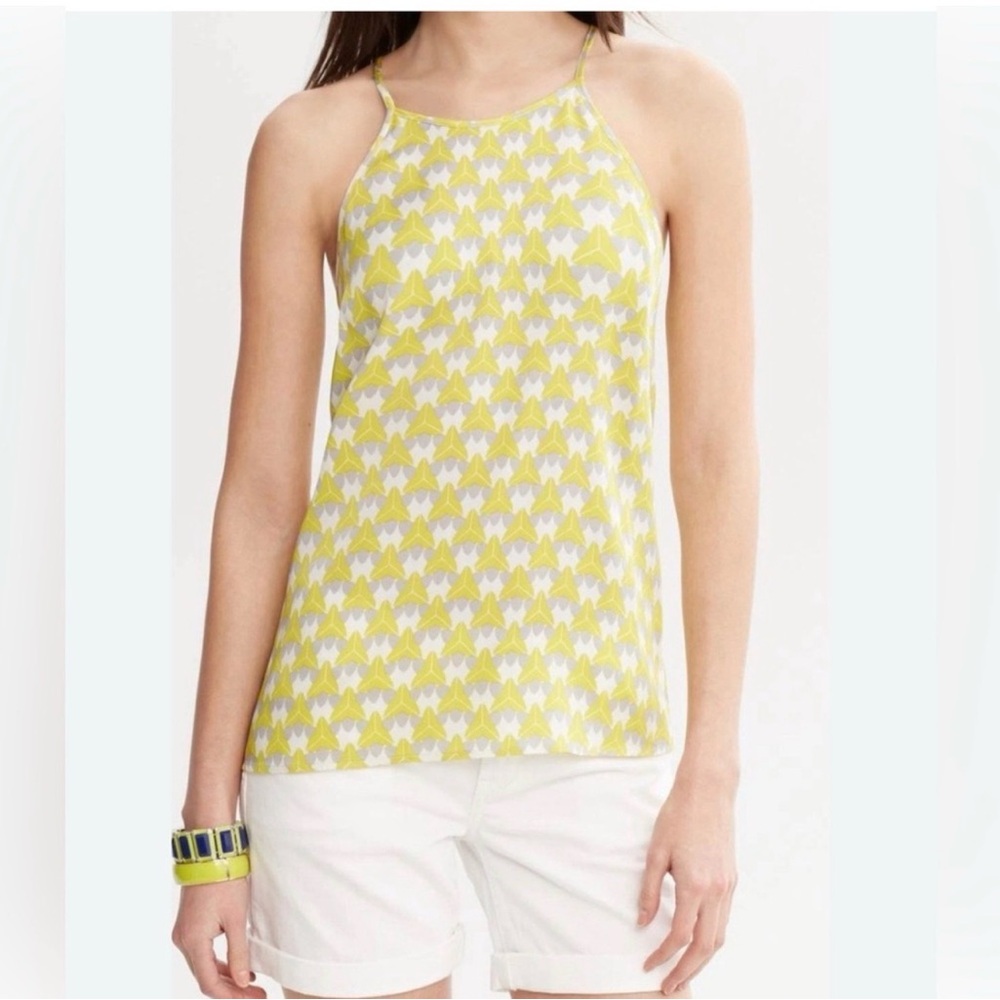 Milly Yellow and White Geo-Print Halter Camisole